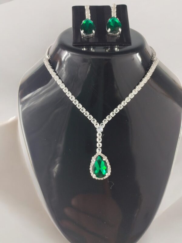 Single-Pendant Necklace Set with Green Stone & AD Shine - Perfect for Western Party Style - Image 2
