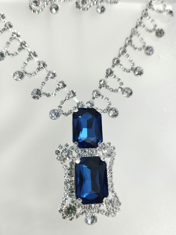 Elegant Blue Gemstone Necklace Set with Matching Earrings | Silver-Tone Royal Jewelry for Women