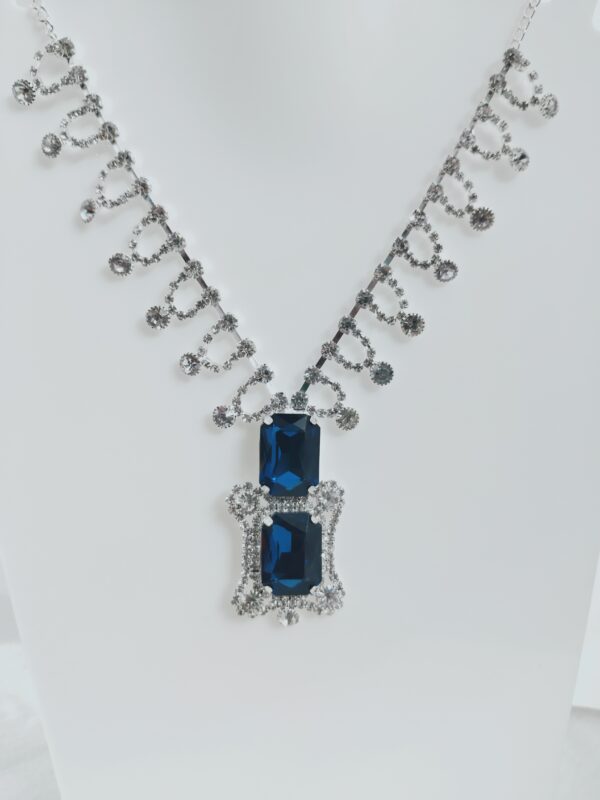 Elegant Blue Gemstone Necklace Set with Matching Earrings | Silver-Tone Royal Jewelry for Women - Image 2