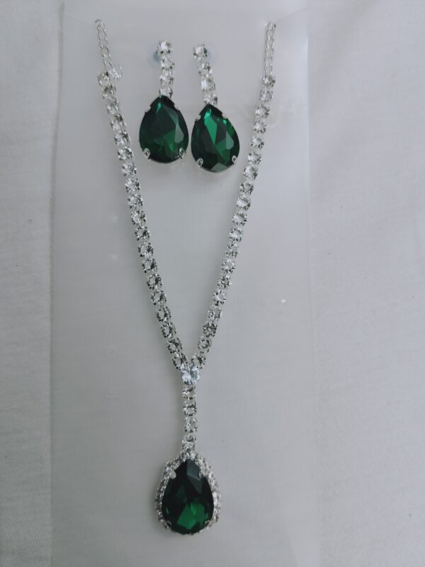 Single-Pendant Necklace Set with Green Stone & AD Shine - Perfect for Western Party Style - Image 3